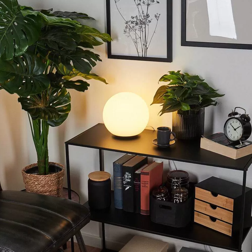 Idual Lampe De Table Dahlia Led Nickel Mat, 1 Lumiere, Telecommandes, Changeur De Couleurs