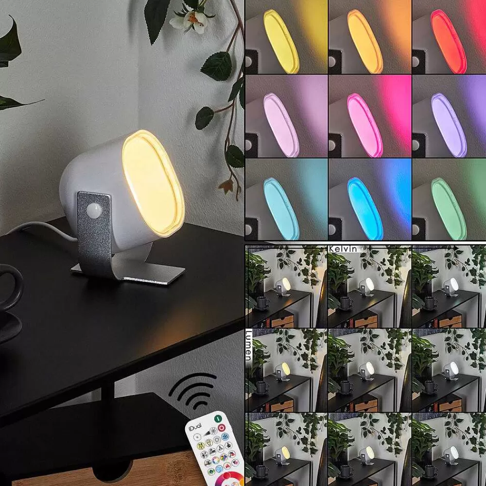 Idual Lampe De Table Lilac Led Argente, 1 Lumiere, Telecommandes, Changeur De Couleurs