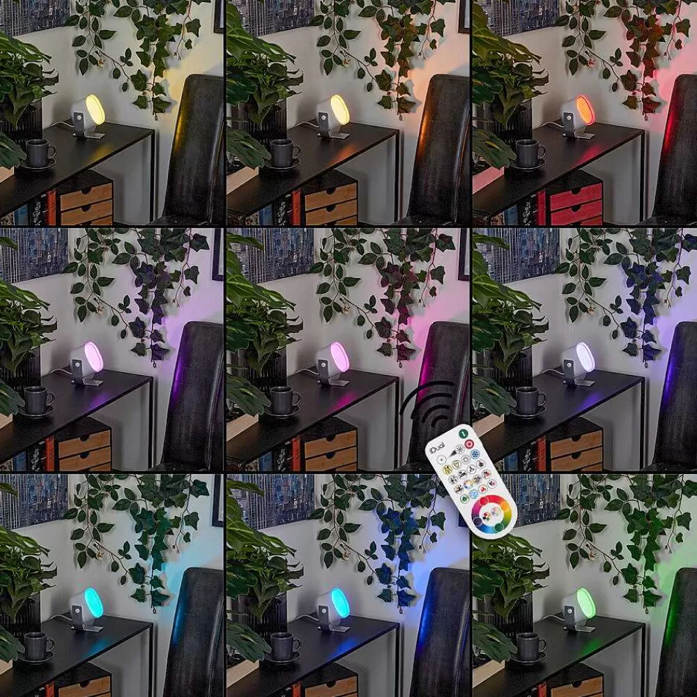 Idual Lampe De Table Lilac Led Argente, 1 Lumiere, Telecommandes, Changeur De Couleurs