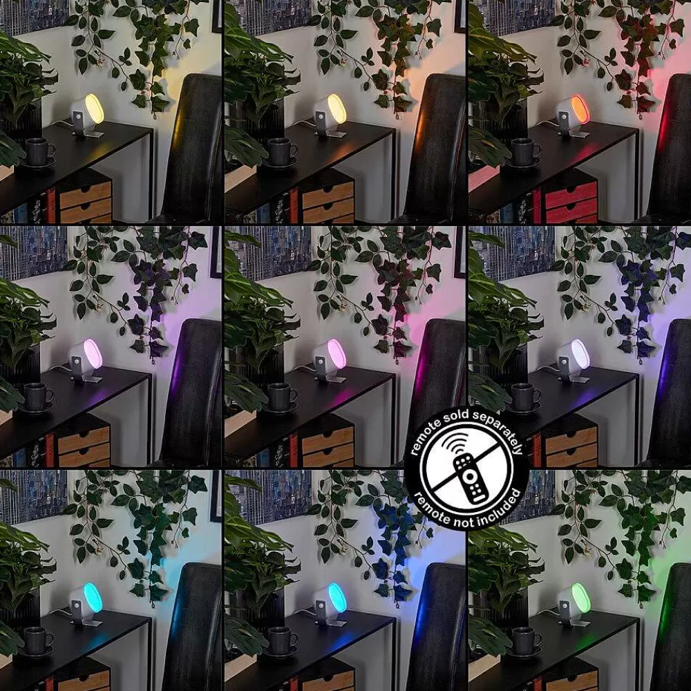 Idual Lampe De Table Lilas Led Argente, 1 Lumiere, Changeur De Couleurs
