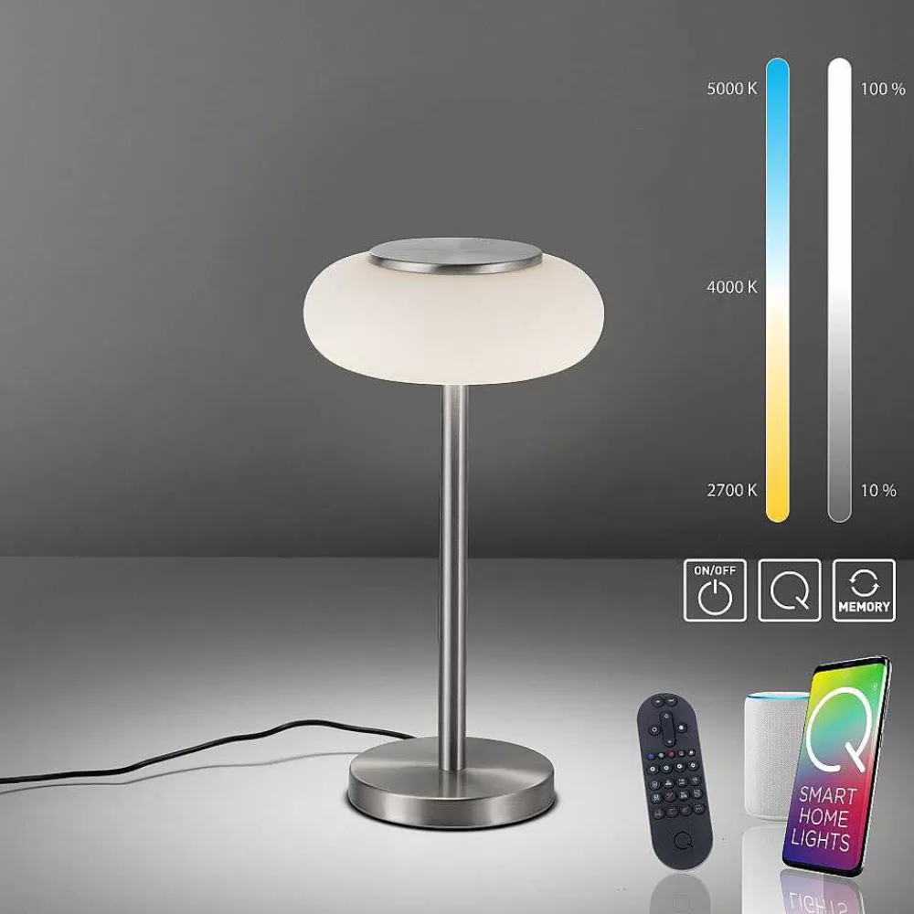 Paul Neuhaus Q-Serie Lampe De Table Paul Neuhaus Q-Etienne Led Acier Brosse, 1 Lumiere, Telecommandes