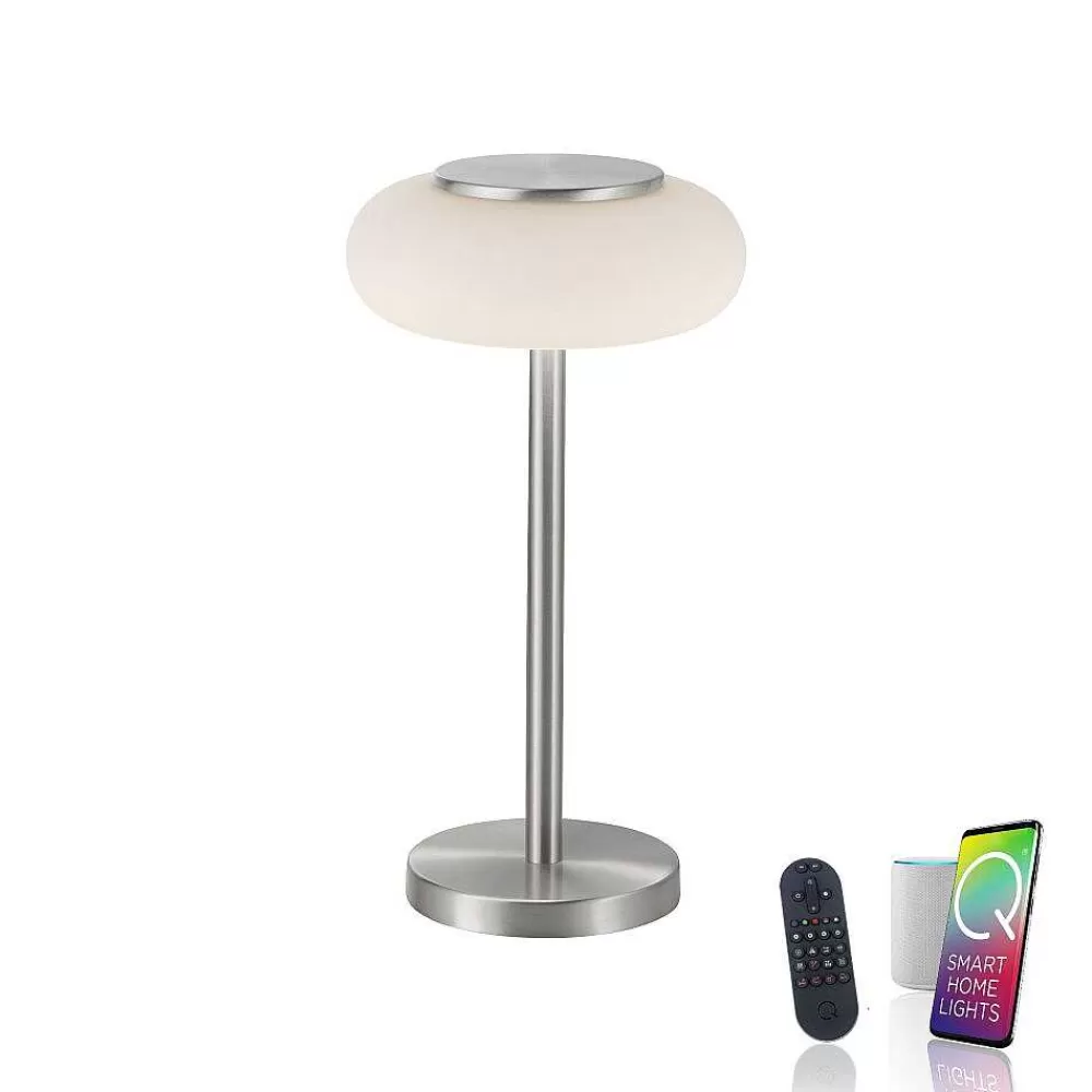 Paul Neuhaus Q-Serie Lampe De Table Paul Neuhaus Q-Etienne Led Acier Brosse, 1 Lumiere, Telecommandes