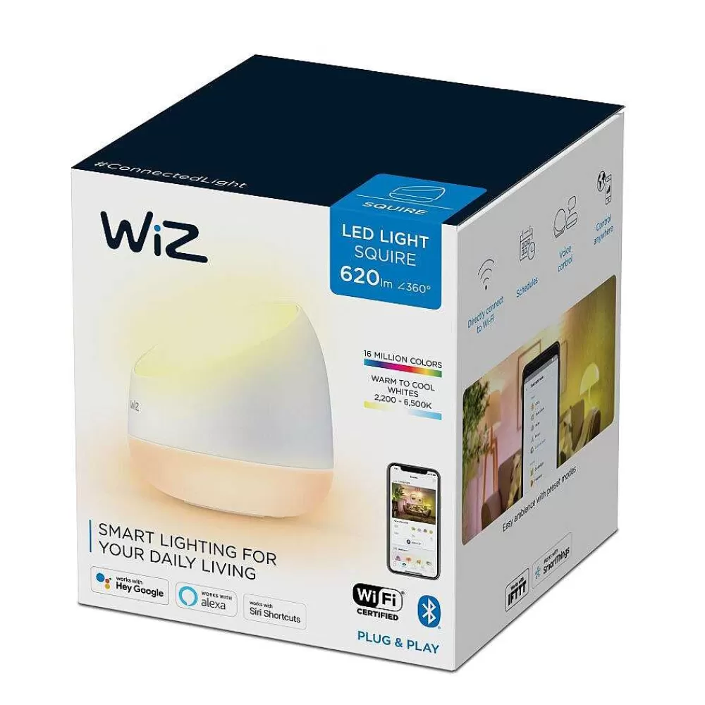 Luminaires Philips Lampe De Table Philips Wiz Squire Led Blanc, 1 Lumiere, Telecommandes, Changeur De Couleurs