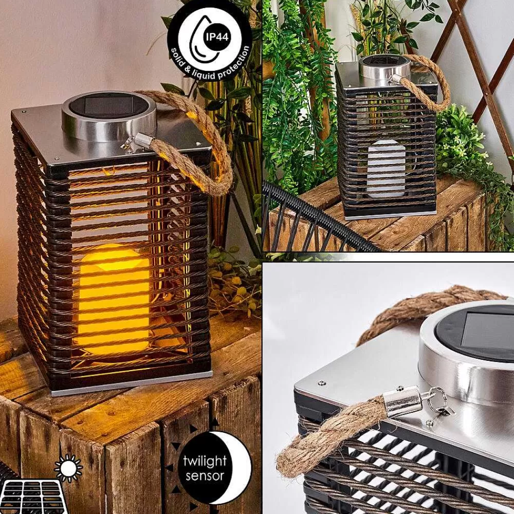 hofstein Lampe De Table Solaire Emboque Led Brun, Ecru, Nickel Mat, Noir, 1 Lumiere