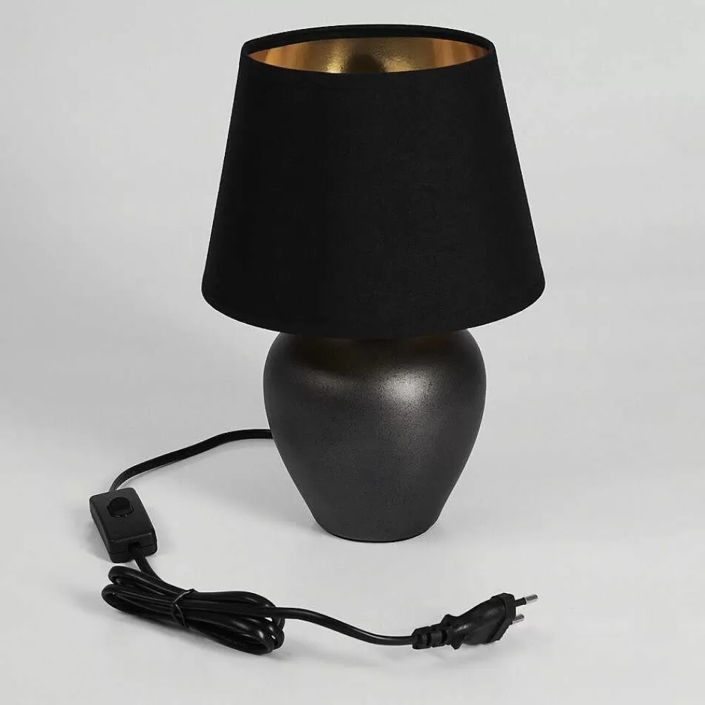 hofstein Lampe De Table Tapona Brun Fonce, Nickel Mat, 1 Lumiere