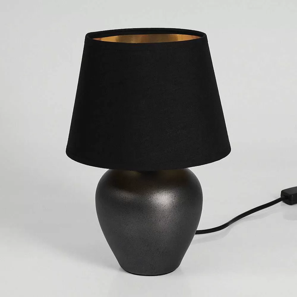hofstein Lampe De Table Tapona Brun Fonce, Nickel Mat, 1 Lumiere