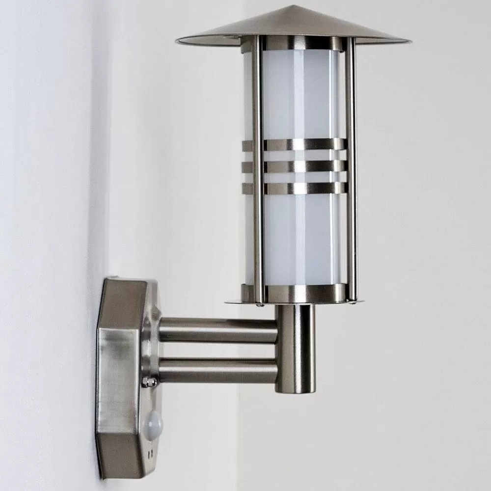 hofstein Lampe Murale D'Exterieur Forli Acier Inoxydable, 1 Lumiere, Detecteur De Mouvement