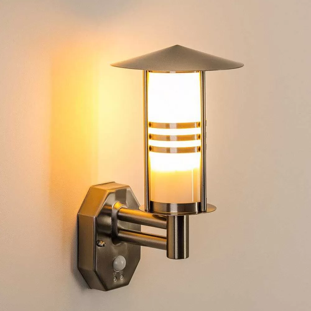hofstein Lampe Murale D'Exterieur Forli Acier Inoxydable, 1 Lumiere, Detecteur De Mouvement