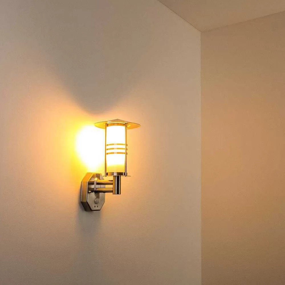 hofstein Lampe Murale D'Exterieur Forli Acier Inoxydable, 1 Lumiere, Detecteur De Mouvement