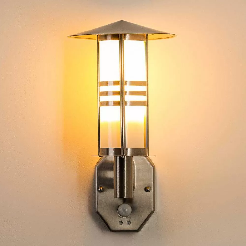 hofstein Lampe Murale D'Exterieur Forli Acier Inoxydable, 1 Lumiere, Detecteur De Mouvement