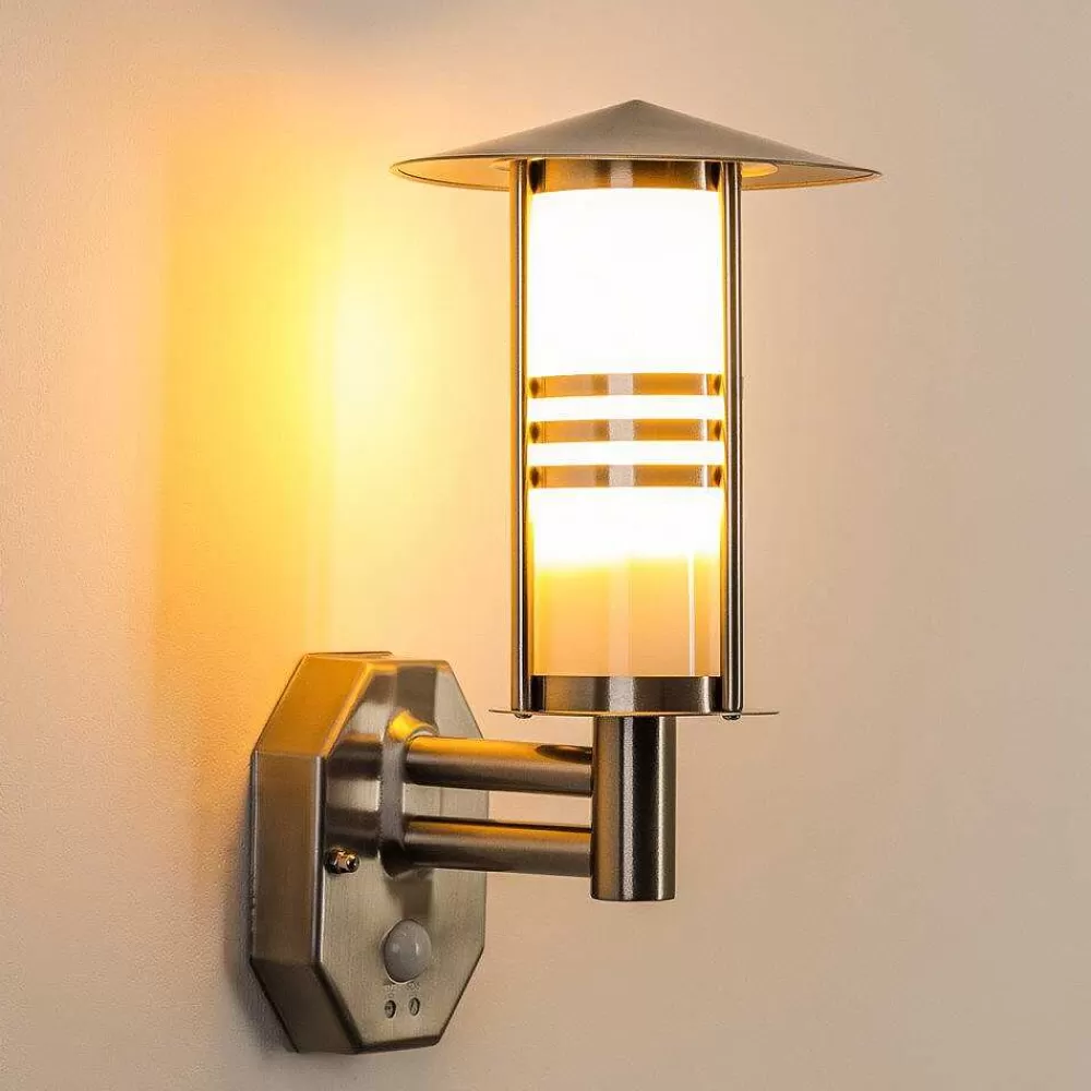 hofstein Lampe Murale D'Exterieur Forli Acier Inoxydable, 1 Lumiere, Detecteur De Mouvement