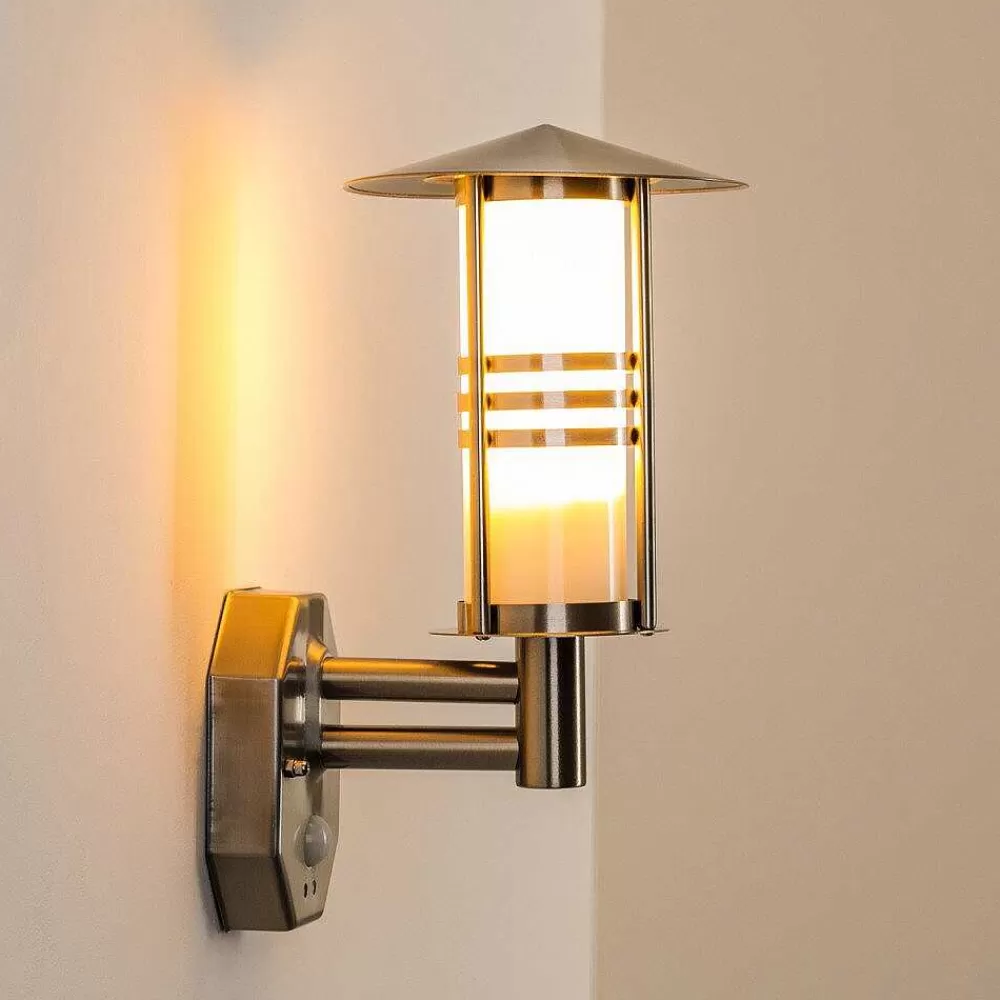 hofstein Lampe Murale D'Exterieur Forli Acier Inoxydable, 1 Lumiere, Detecteur De Mouvement