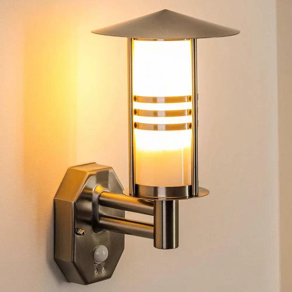 hofstein Lampe Murale D'Exterieur Forli Acier Inoxydable, 1 Lumiere, Detecteur De Mouvement