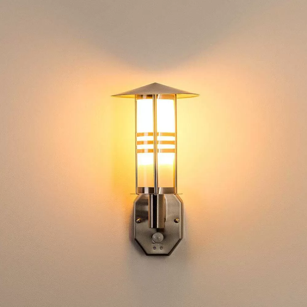 hofstein Lampe Murale D'Exterieur Forli Acier Inoxydable, 1 Lumiere, Detecteur De Mouvement