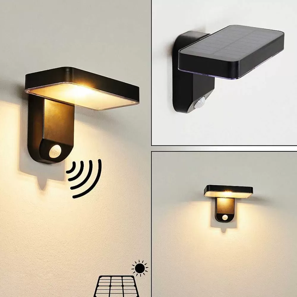 hofstein Lampe Solaires Bondarp Led Noir, 1 Lumiere, Detecteur De Mouvement