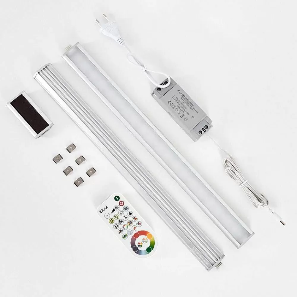 hofstein Lampes Pour Bandeaux Set X 2 Raivo Led Noir, Argente, 2 Lumieres, Telecommandes, Changeur De Couleurs