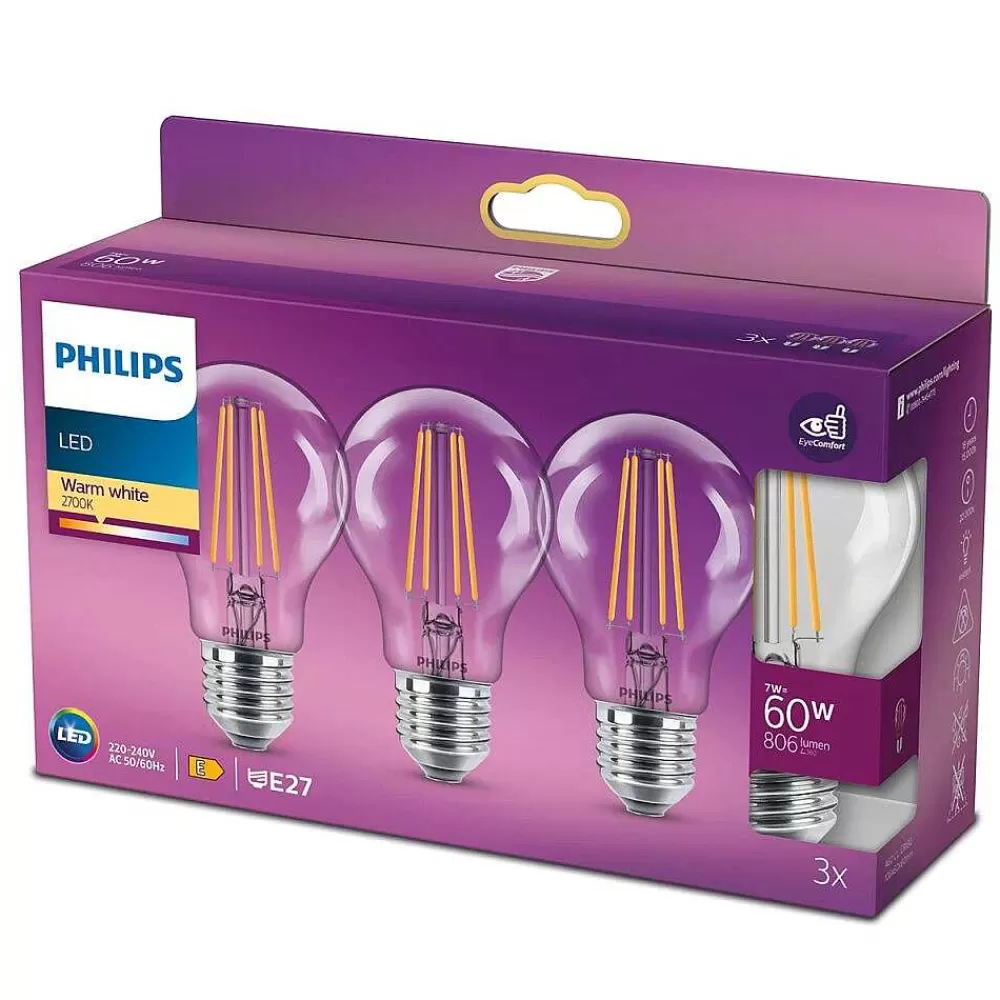 Luminaires Philips Led E27 3Er Pack 60 Watt 2700 Kelvin 806 Lumen Philips