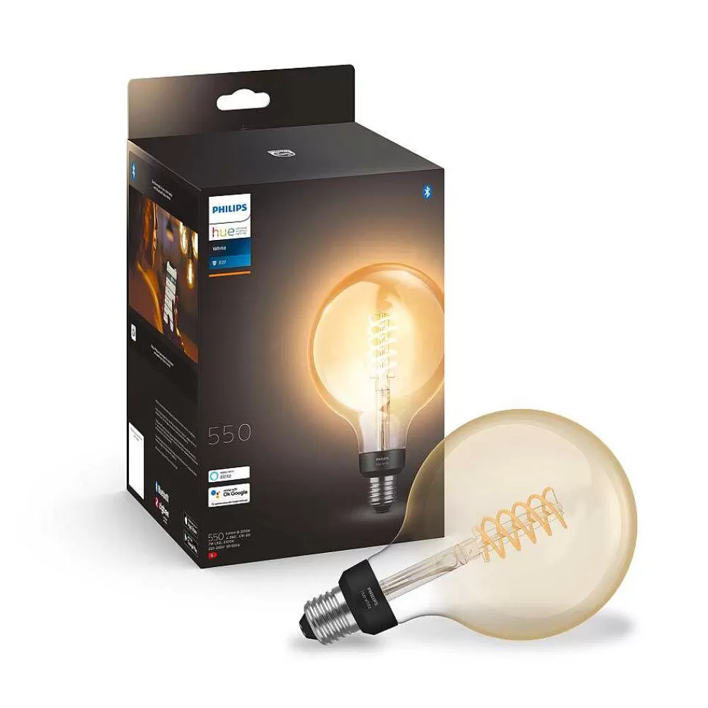 Luminaires Philips Led White Filament Globe E27 7 Watt 2100 Kelvin 600 Lumen Philips Hue