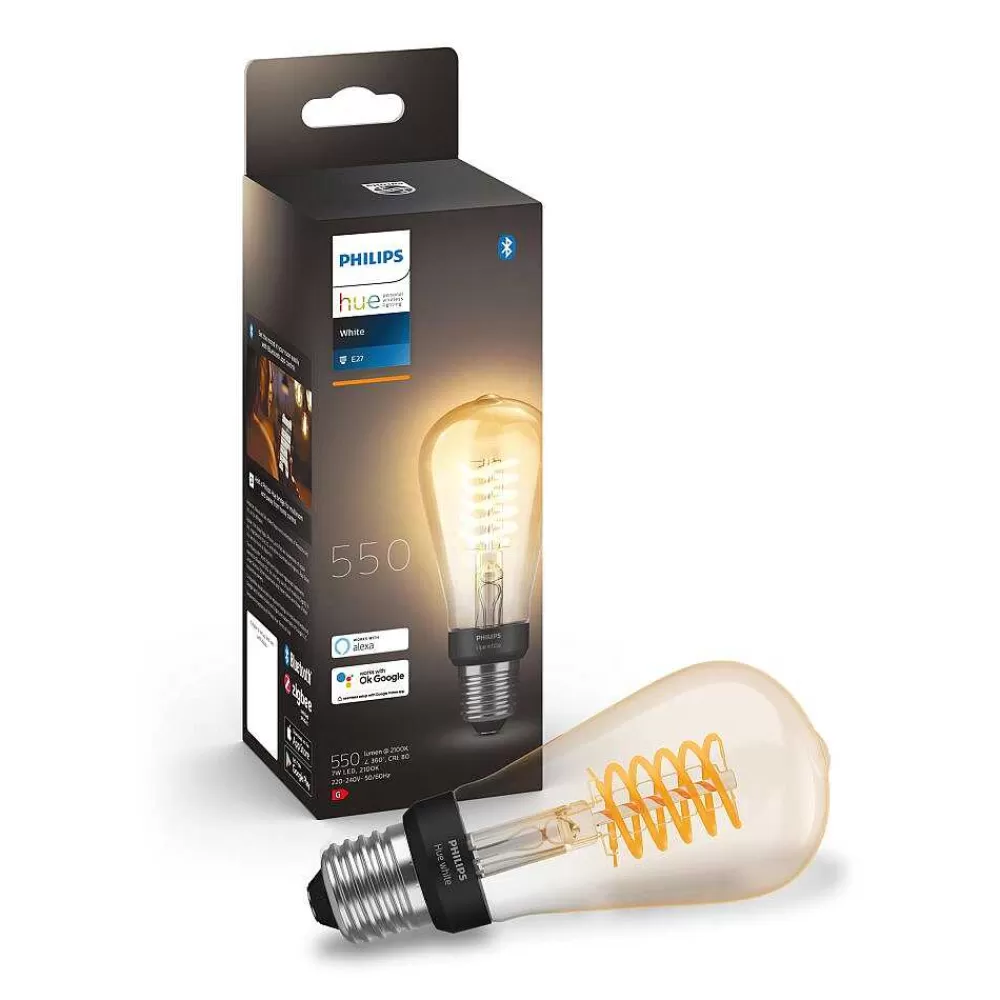 Luminaires Philips Led White Filament St64 E27 7 Watt 2100 Kelvin 600 Lumen Philips Hue