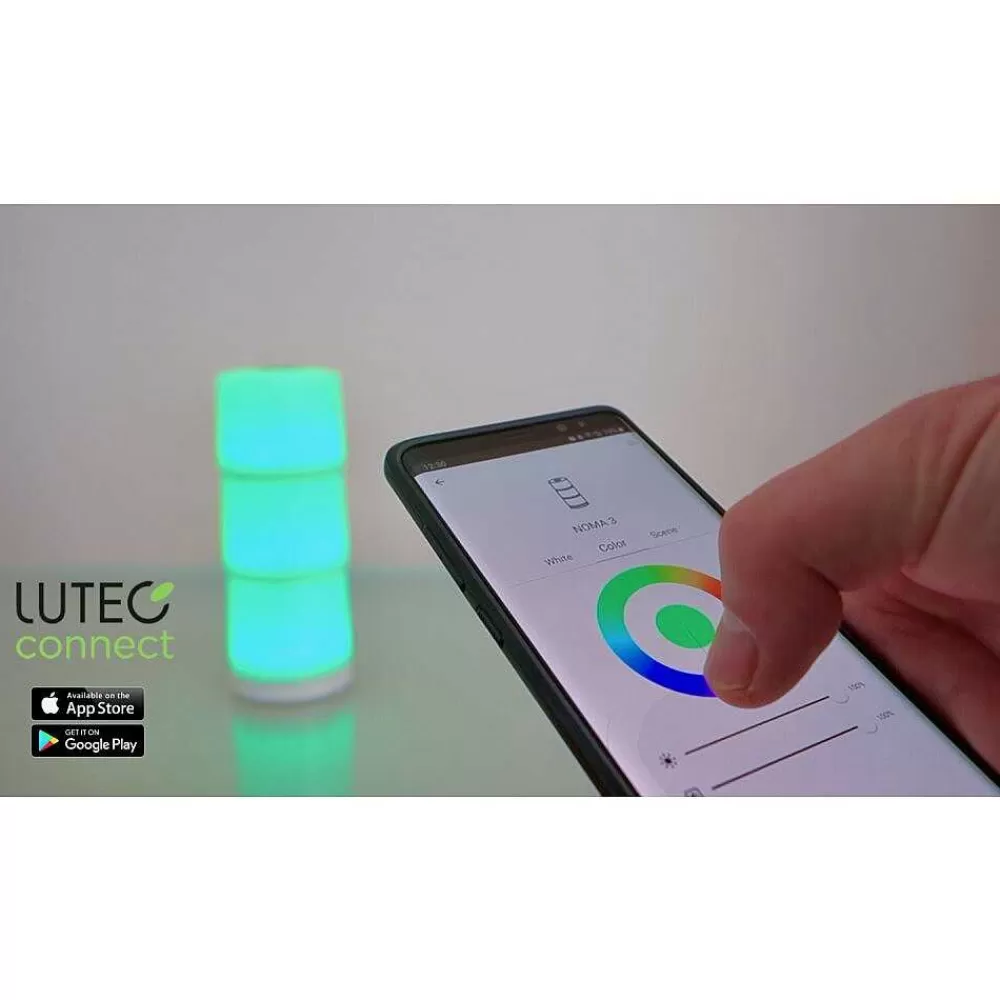 Luminaires Lutec Lot De 2 Lampes Solaires Lutec Noma Led Blanc, 2 Lumieres, Changeur De Couleurs