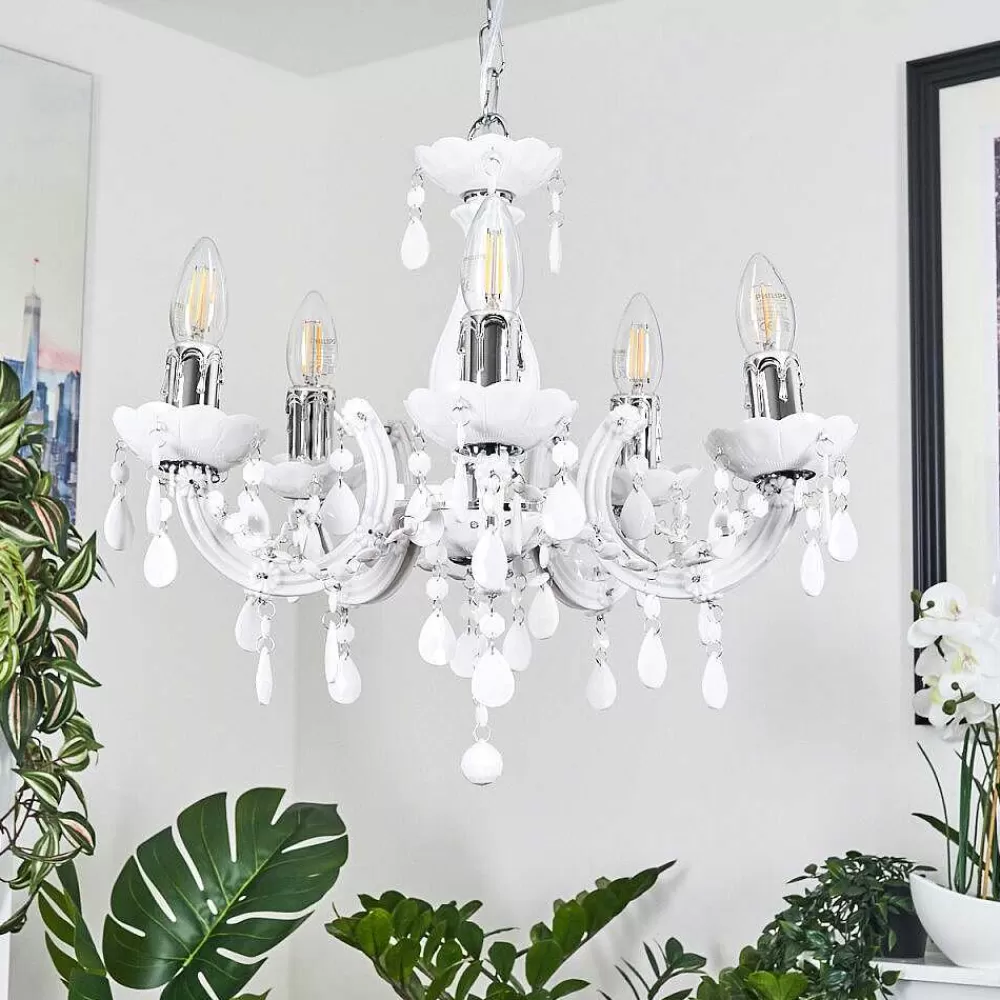 hofstein Lustre Malmback Chrome, Blanc, 5 Lumieres