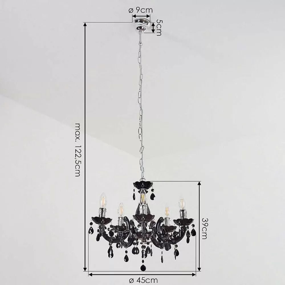 hofstein Lustre Malmback Chrome, Noir, 5 Lumieres