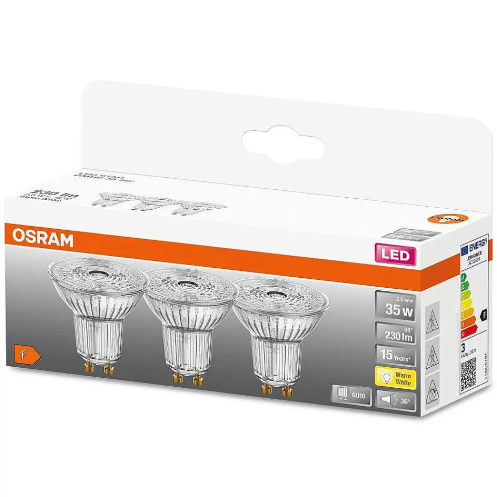 Luminaires Osram Osram Led Star Par16 Set De 3 Ampoules Gu10 2,6 Watt 2700 Kelvin 230 Lumen