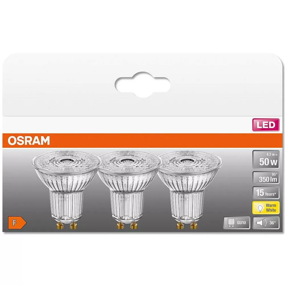 Luminaires Osram Osram Led Star Par16 Set De 3 Ampoules Gu10 4,3 Watt 2700 Kelvin 350 Lumen