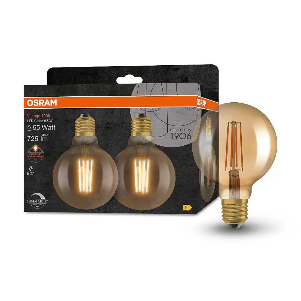 Luminaires Osram Osram Vintage 1906 Lot De 2 Led E27 6,5 Watt 2400 Kelvin 725 Lumen