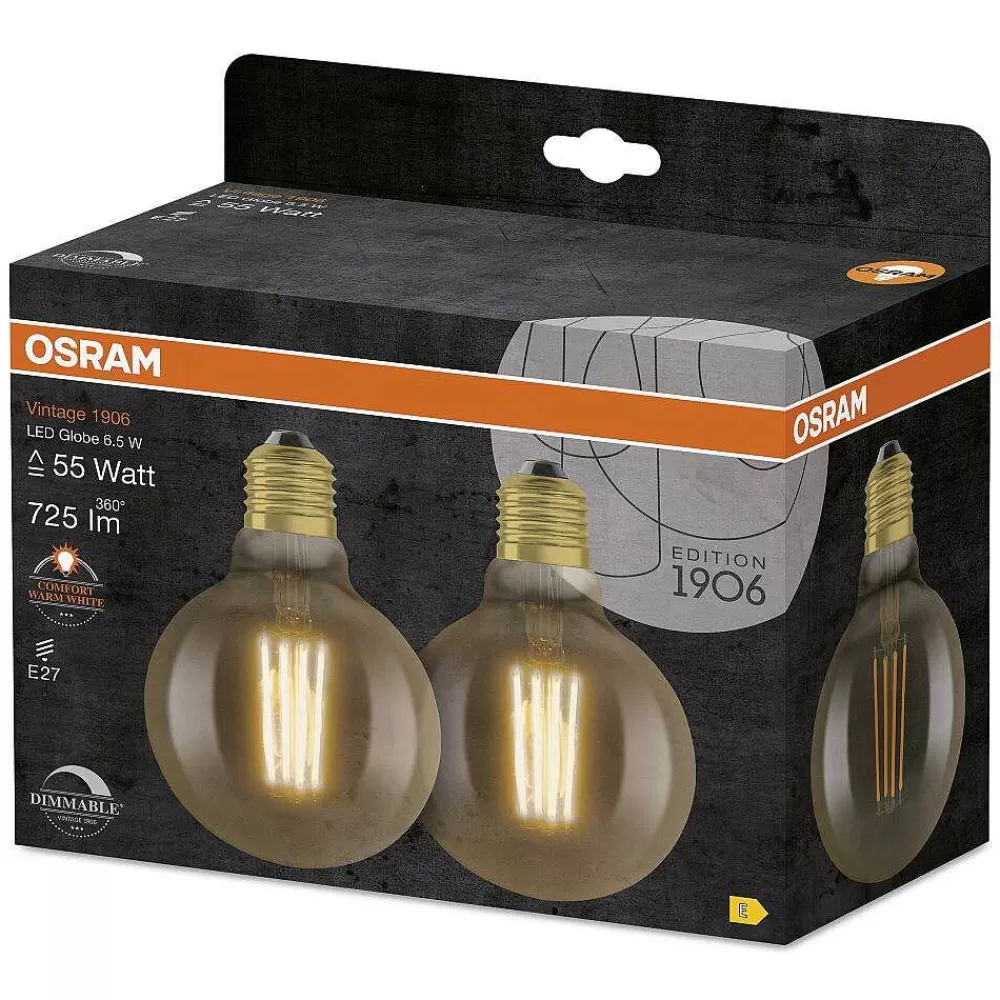 Luminaires Osram Osram Vintage 1906 Lot De 2 Led E27 6,5 Watt 2400 Kelvin 725 Lumen