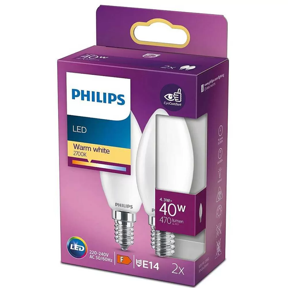Luminaires Philips Philips 2X Led E14 4,3 Watt 2700 Kelvin 470 Lumen