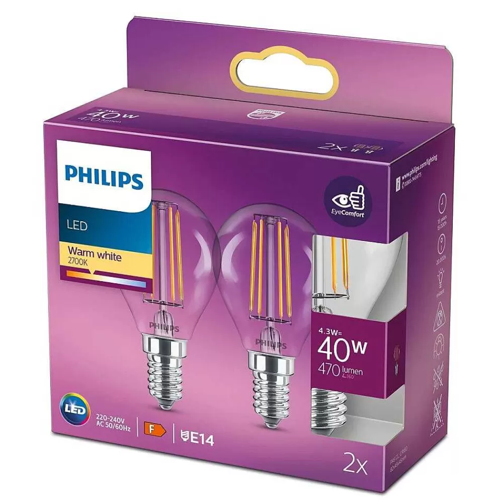 Luminaires Philips Philips 2X Led E14 4,3 Watt 2700 Kelvin 470 Lumen