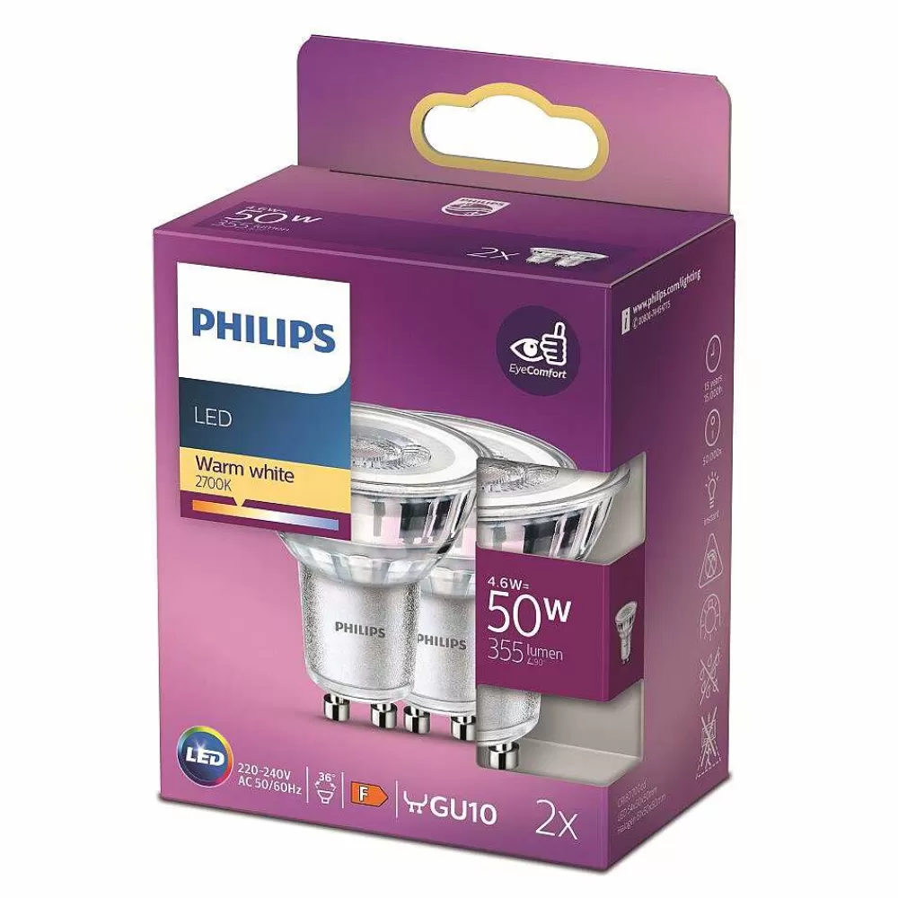 Luminaires Philips Philips 2X Led Gu10 4,6 Watt 2700 Kelvin 355 Lumen