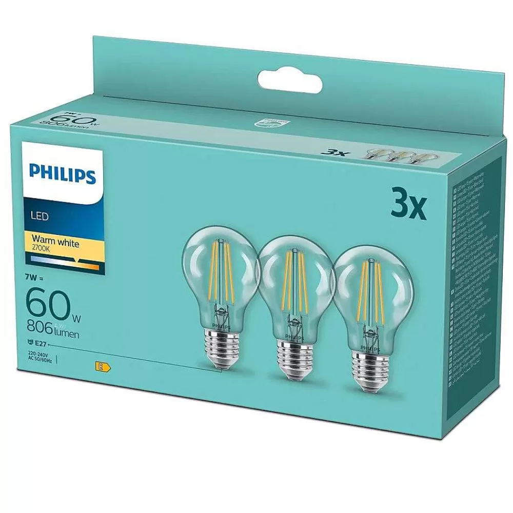 Luminaires Philips Philips 3X Set Led E27 7 Watt 2700 Kelvin 806 Lumen