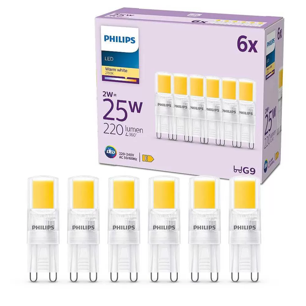 Luminaires Philips Philips Bruleur 6 Pieces Led Gu9 2 Watt 2700 Kelvin 220 Lumen