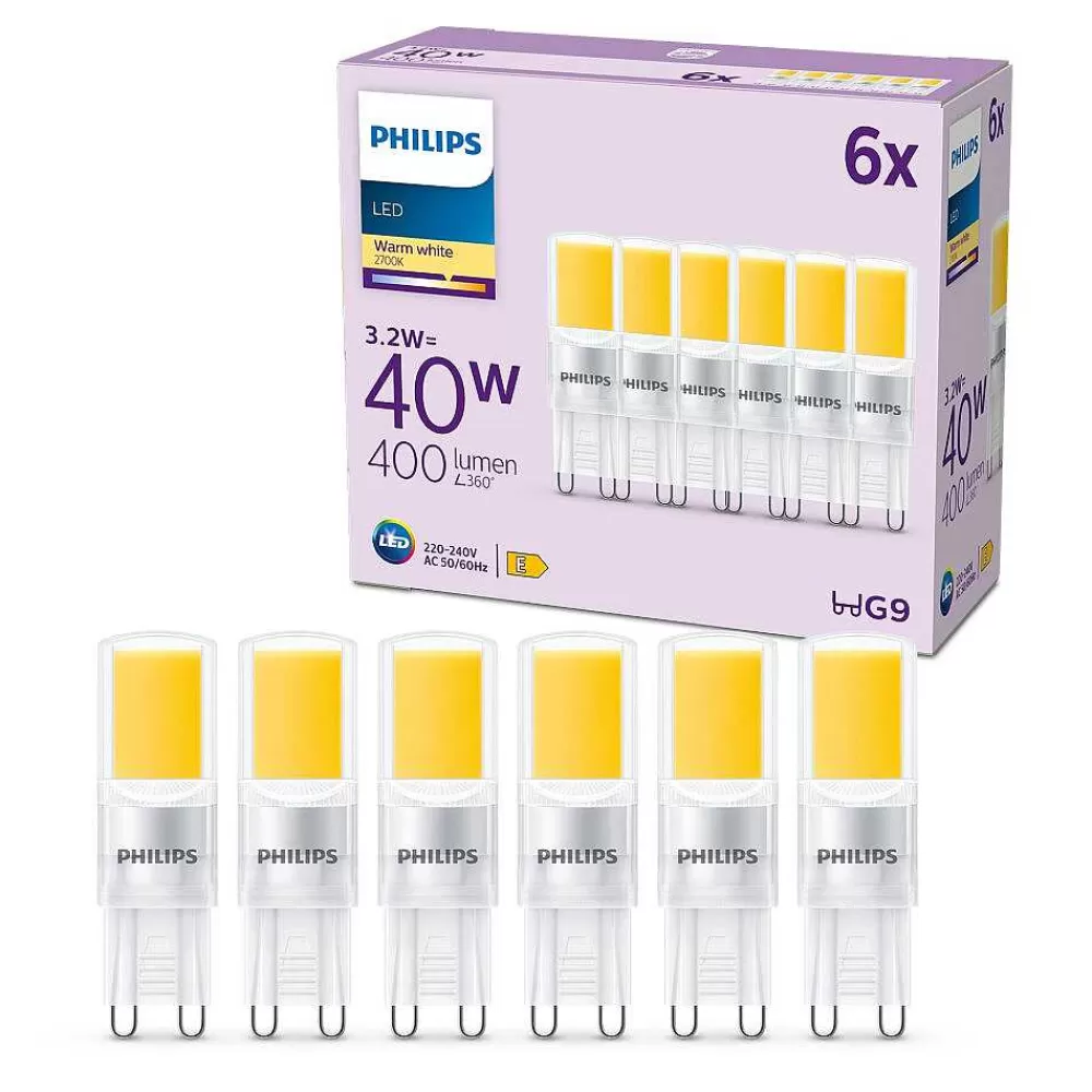 Luminaires Philips Philips Bruleur 6 Pieces Led Gu9 3,2 Watt 2700 Kelvin 400 Lumen