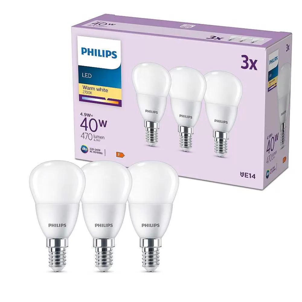 Luminaires Philips Philips Classic Lot De 3 Led E14 4,9 Watt 2700 Kelvin 470 Lumen