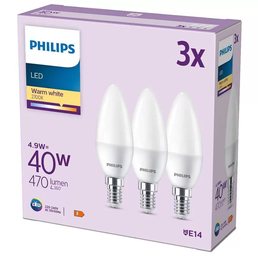 Luminaires Philips Philips Classic Lot De 3 Led E14 4,9 Watt 2700 Kelvin 470 Lumen