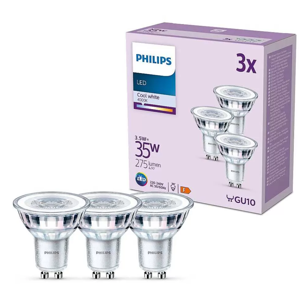 Luminaires Philips Philips Classic Lot De 3 Led Gu10 3,5 Watt 4000 Kelvin 275 Lumen