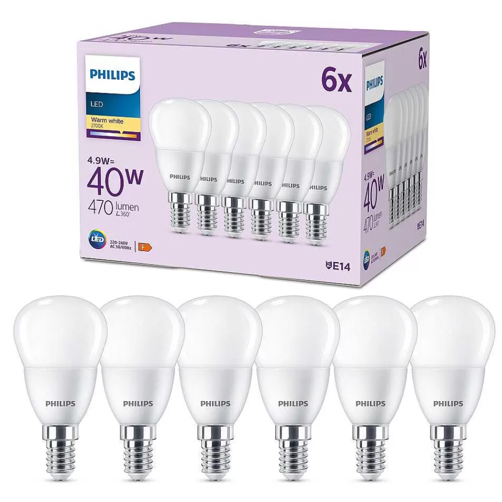 Luminaires Philips Philips Classic Lot De 6 Led E14 4,9 Watt 2700 Kelvin 470 Lumen