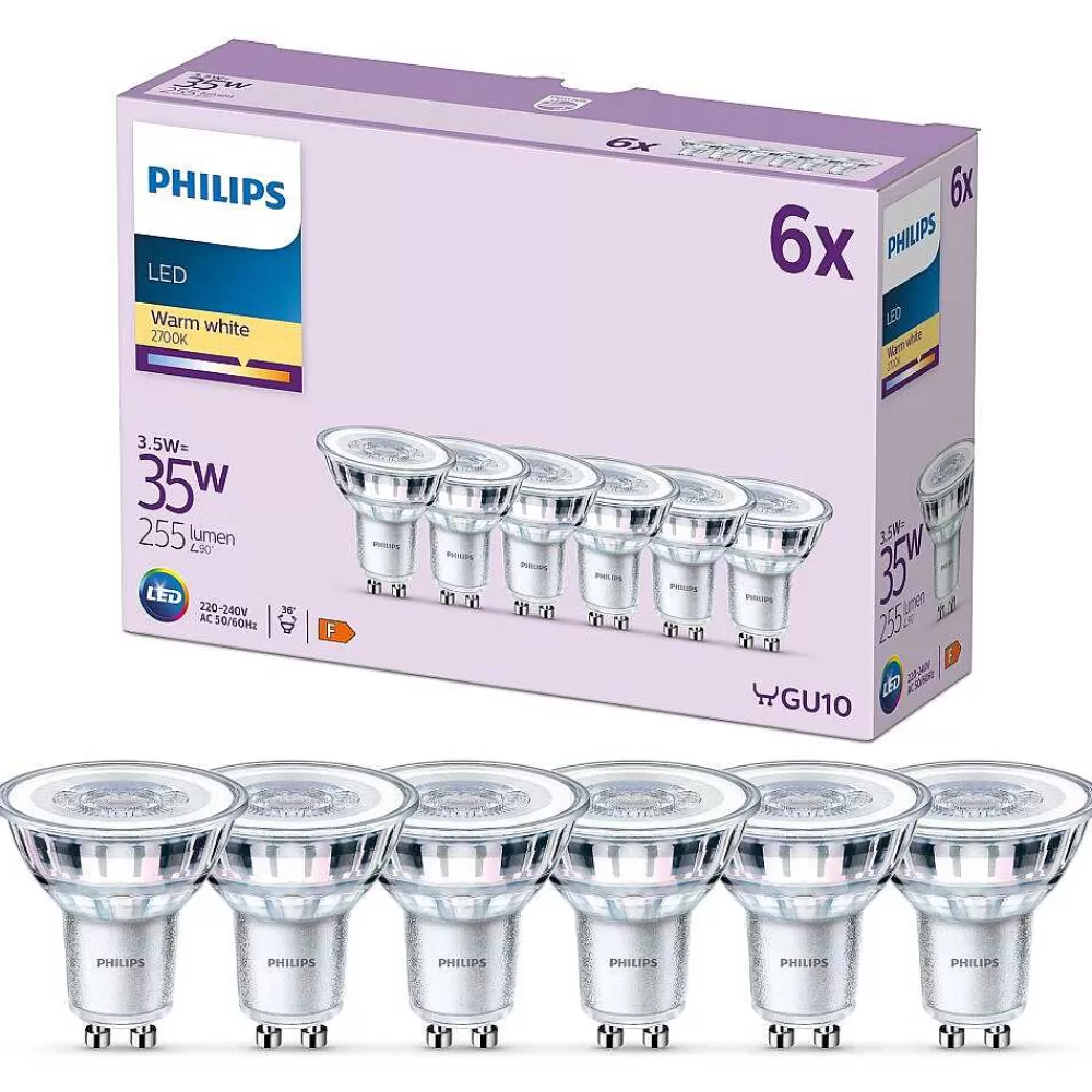 Luminaires Philips Philips Classic Lot De 6 Led Gu10 3,5 Watt 2700 Kelvin 255 Lumen