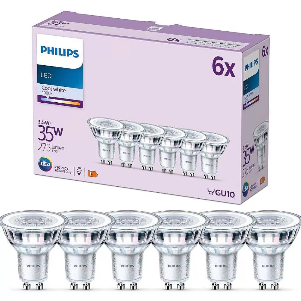 Luminaires Philips Philips Classic Lot De 6 Led Gu10 3,5 Watt 4000 Kelvin 275 Lumen