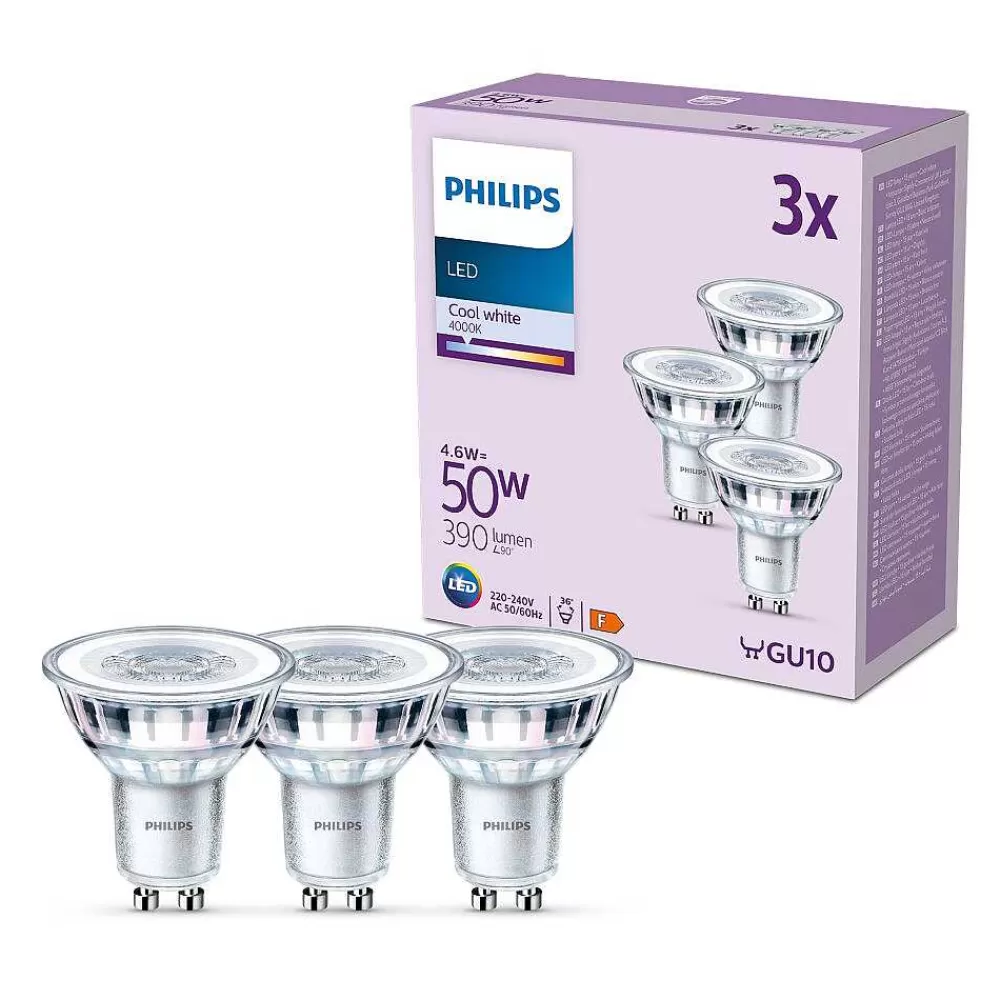 Luminaires Philips Philips Classic Set De 3 Led Gu10 4,6 Watt 4000 Kelvin 390 Lumen