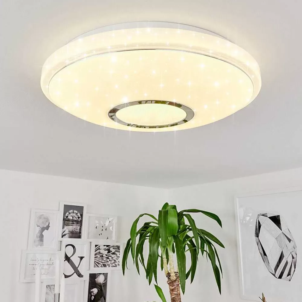 hofstein Plafonnier Auxerre Led Blanc, 2 Lumieres, Telecommandes, Changeur De Couleurs