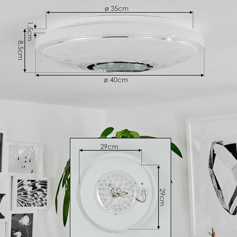 hofstein Plafonnier Auxerre Led Blanc, 2 Lumieres, Telecommandes, Changeur De Couleurs