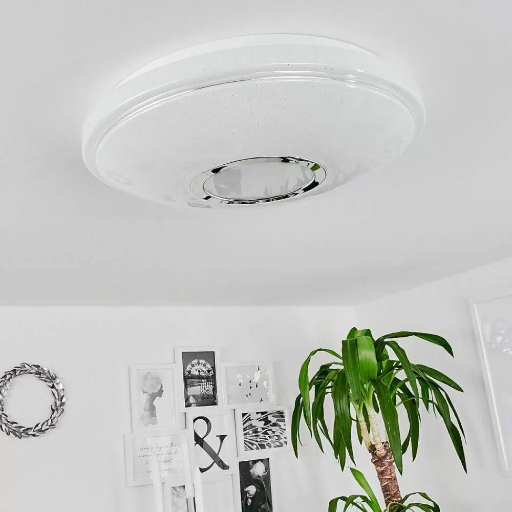 hofstein Plafonnier Auxerre Led Blanc, 2 Lumieres, Telecommandes, Changeur De Couleurs