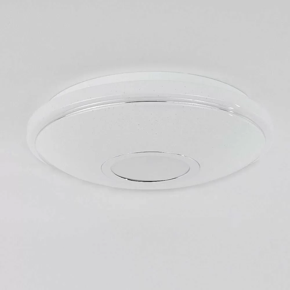 hofstein Plafonnier Auxerre Led Blanc, 2 Lumieres, Telecommandes, Changeur De Couleurs