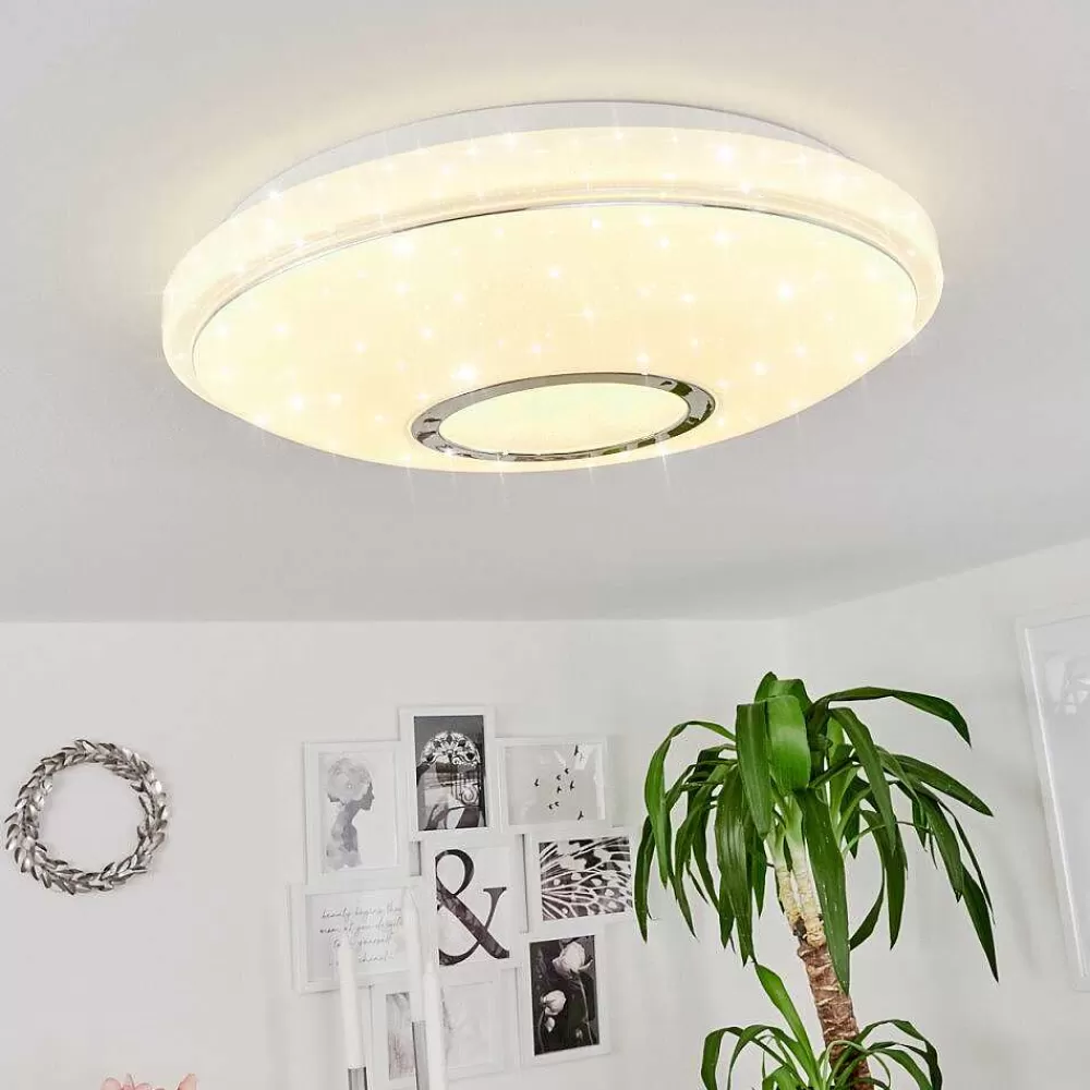 hofstein Plafonnier Auxerre Led Blanc, 2 Lumieres, Telecommandes, Changeur De Couleurs