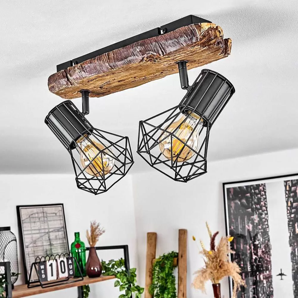 hofstein Plafonnier Bardhaman Bois Clair, Couleur Bois, Noir, 2 Lumieres