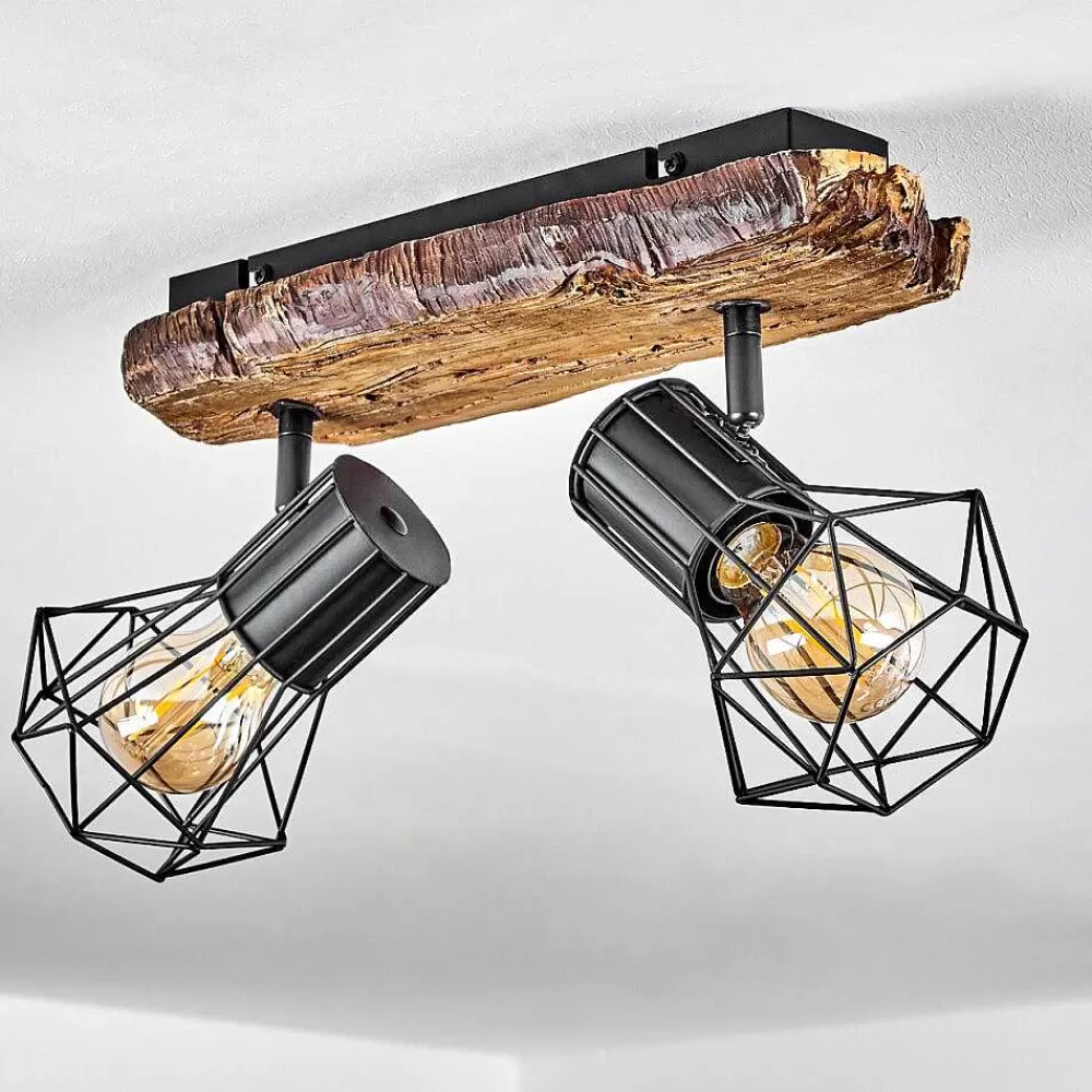 hofstein Plafonnier Bardhaman Bois Clair, Couleur Bois, Noir, 2 Lumieres